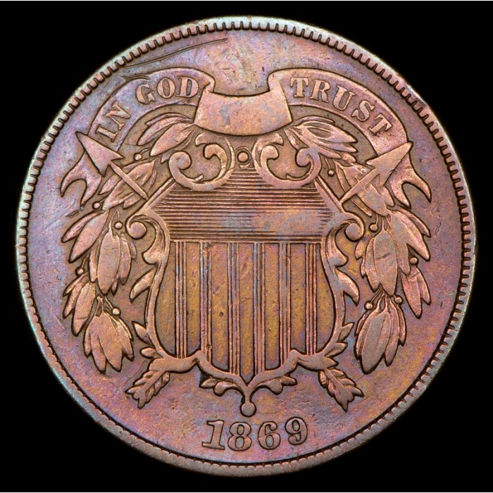 Estados Unidos 2 Centavos 1869 KM94 Cobre MB+
