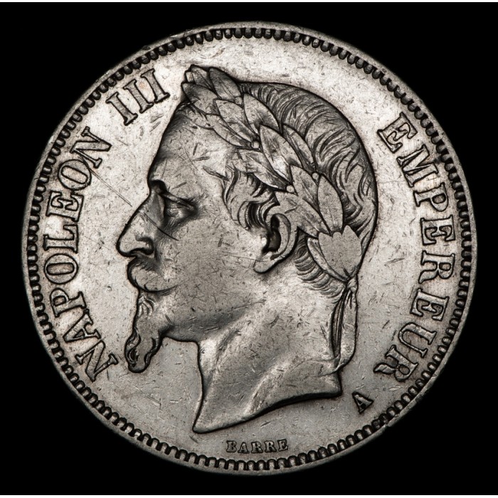 Francia 5 Francos 1868A KM799.1 Napoleon III Ag MB+
