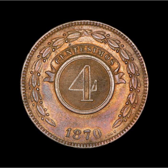 Paraguay 4 Centesimos 1870 KM4.1 Cobre EXC