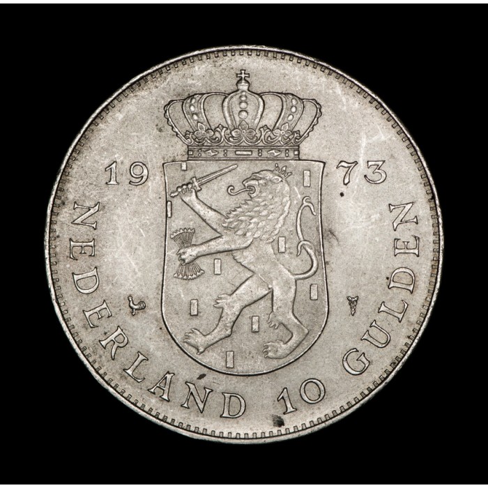 Holanda 10 Gulden 1973 KM196 Ag EXC+/UNC