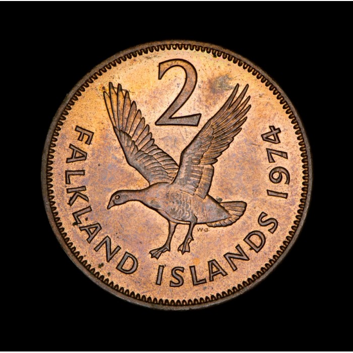 Islas Malvinas 2 Pence 1974 KM3 Bronce EXC+