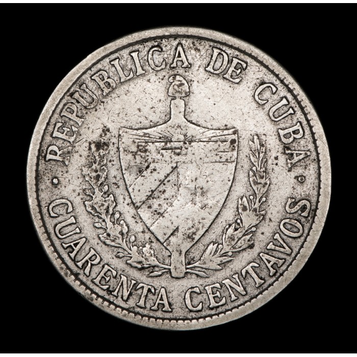 Cuba 40 Centavos 1920 Low Relief KM14.3 Ag MB+