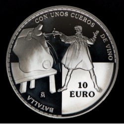 España 10 Euro 2005 KM1105 Quijote Batalla con unos Cueros de Vino Ag Proof UNC