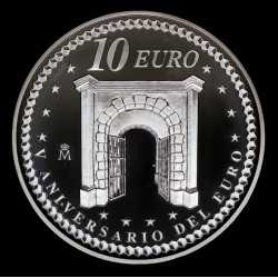 España 10 Euro 2007 KM1126 V Aniversario del Euro Arco de Piedra Ag Proof UNC
