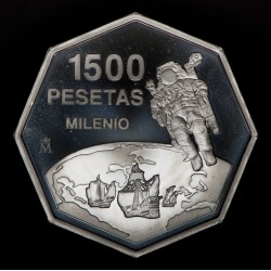 Octogonal España 1500 Pesetas Milenio 1999 Ag Proof UNC