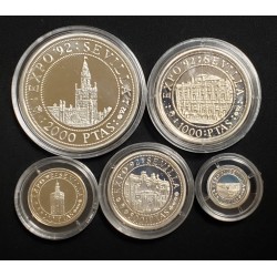 España Set de 5 Monedas Expo 92 Sevilla Descubrimiento de America Ag Proof UNC