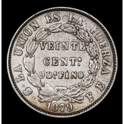 Bolivia 20 Centavos 1879 FE KM159.1 Ag MB/EXC