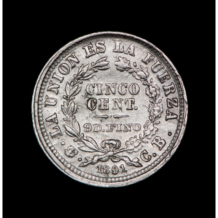 Bolivia 5 Centavos 1891 CB KM157.2 Ag XF