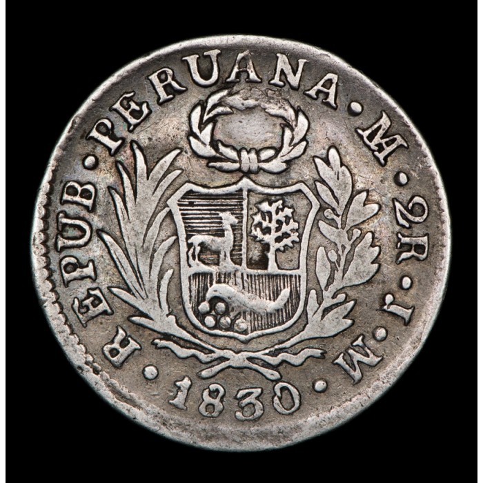 Peru 2 Reales 1830 JM KM141.1 Ag MB