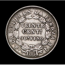 Bolivia 20 Centavos 1884 FE KM159.1 Ag MB