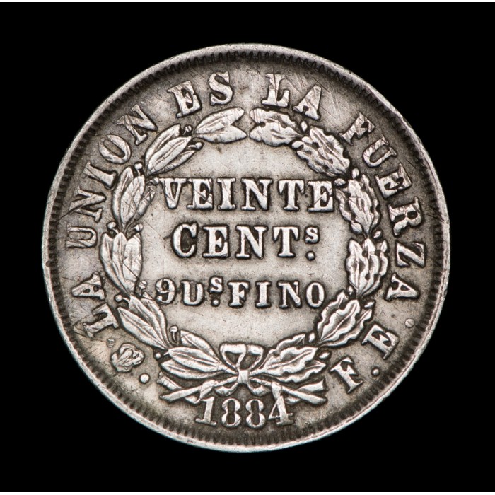 Bolivia 20 Centavos 1884 FE KM159.1 Ag MB