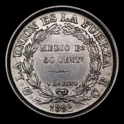 Bolivia 50 Centavos 1892 CB KM161.5 Ag EXC