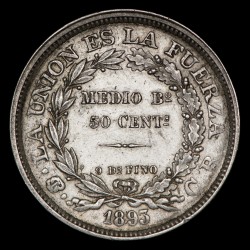 Bolivia 50 Centavos 1893 CB KM161.5 Ag EXC