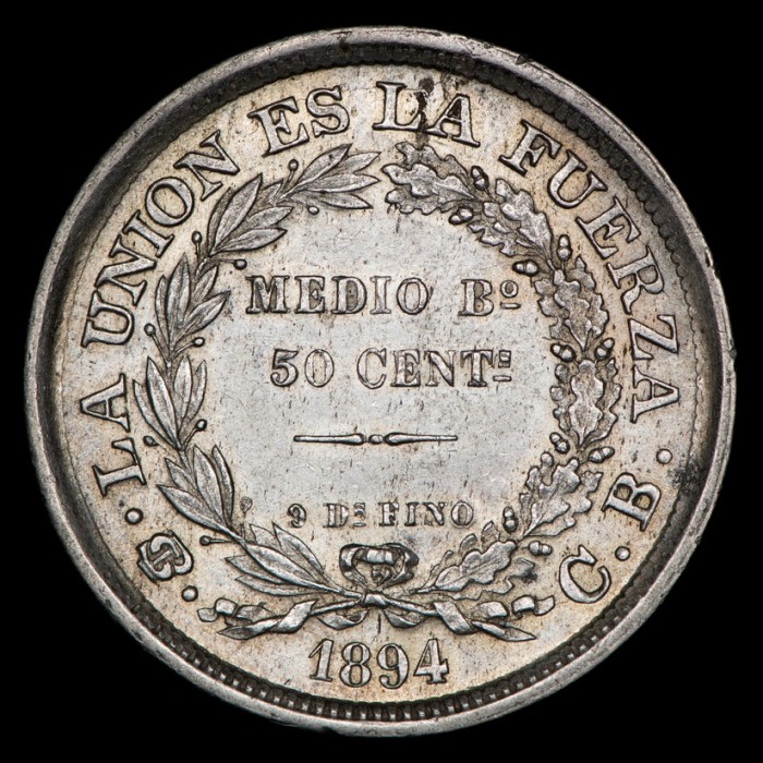 Bolivia 50 Centavos 1894/1 CB KM161.5 Ag EXC