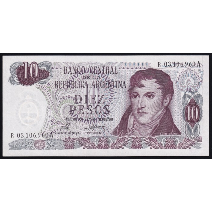 REPOSICION B2360 10 Pesos 1976 Ley 18.188 Porta - Mondelli F1 UNC