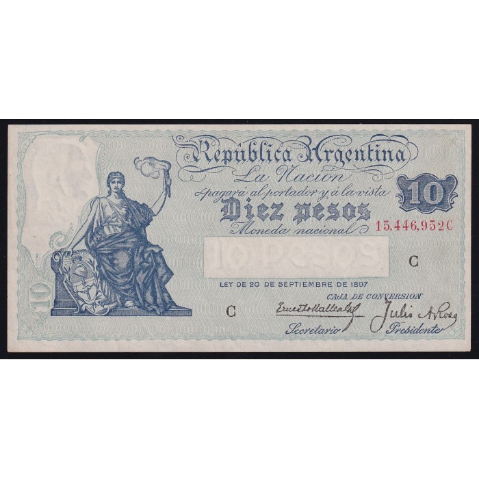 B1636 10 Pesos Caja de Conversion C 1935 UNC