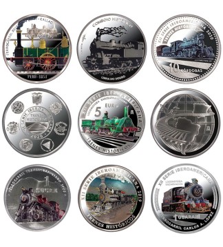 XII Serie Iberoamericana set estuche completo X8 monedas a color plata Proof UNC