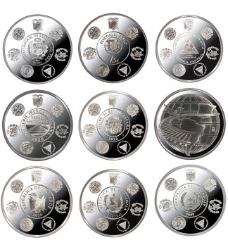 XII Serie Iberoamericana set estuche completo X8 monedas a color plata Proof UNC