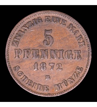 Mecklenburg Alemania 5 Pfenning 1872B KM317 Cobre EXC
