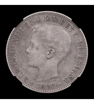 Filipinas colonia Española 1 Peso 1897 Ag NGC XF45