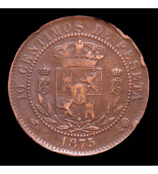 España 10 Centimos 1875 KM670 Cu MB