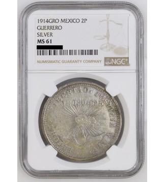 Mexico Guerrero 2 Pesos 1914 Emiliano Zapata KM642 NGC MS61
