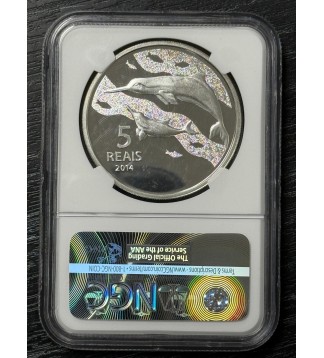 Brasil 5 Reales 2014 Juegos Olimpicos Rio Ciclismo KM686 Ag NGC GEM PROOF