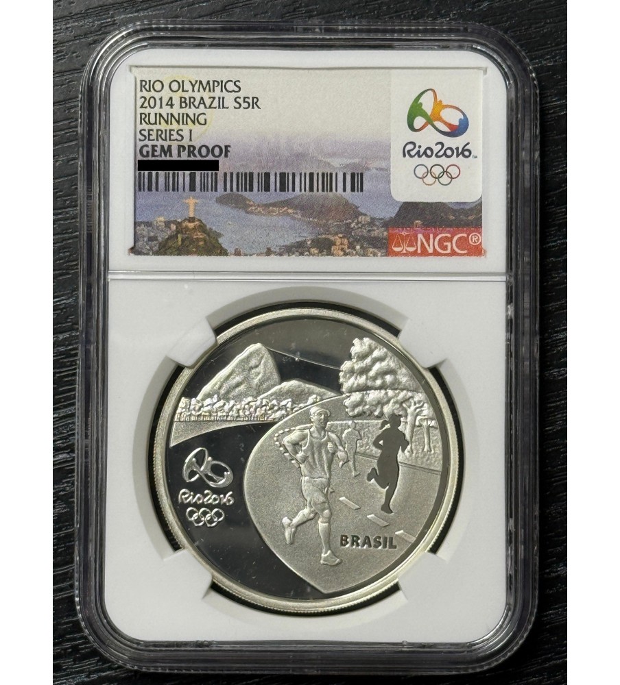 Brasil 5 Reales 2014 Juegos Olimpicos Rio Correr KM698 Ag NGC GEM PROOF