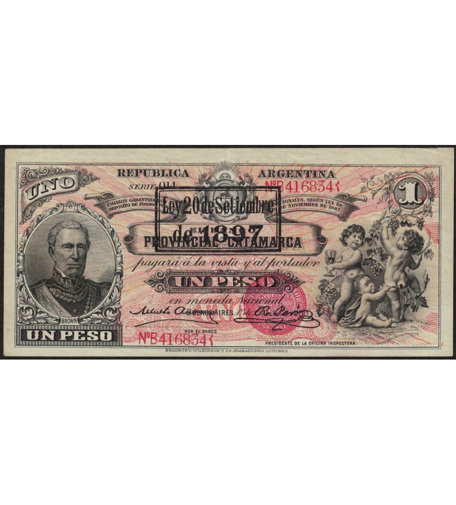 Argentina Bancos Garantidos 1 Peso 1888 Resello 1897 Ps1111b XF/XF+