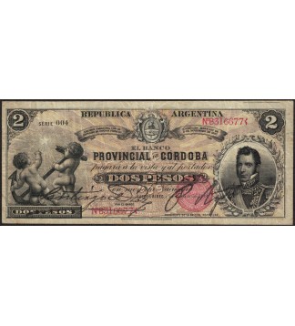 Cordoba Bancos Garantidos 2 Pesos 1888 Ps1122a MB+