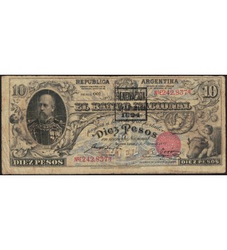 Bancos Garantidos Banco Nacional 10 pesos 1888 Resello 1894 Ps1094d B/MB