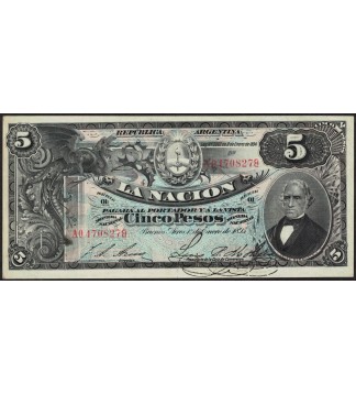 B1309 Argentina Caja de Conversion La Nacion 5 Pesos 1895 P220a UNC-