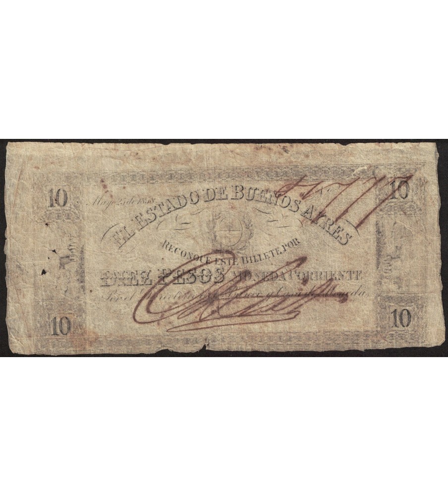 Buenos Aires 10 Pesos Moneda Corriente 1858 PS431 Bauman BA-83 Bueno