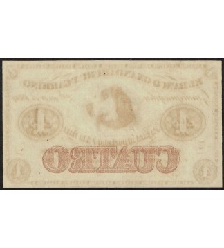 Entre Rios Banco Oxandaburu y Garbino 4 Reales Bolivianos 1869 REMAINDER PS1781r ENR-118r UNC