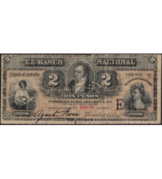 Buenos Aires Banco Nacional 2 pesos MN Oro 1883 PS677 BN-121 BUENO