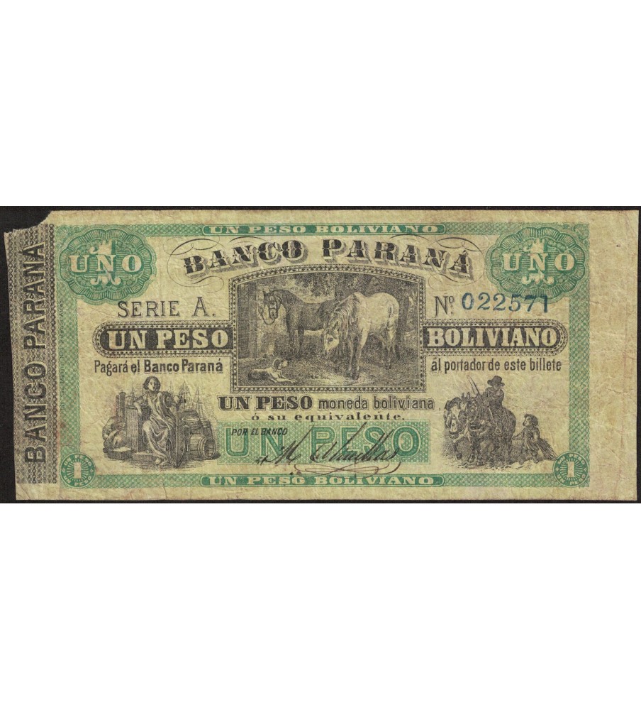Entre Rios Banco Parana 1 Peso Boliviano 1868 PS1815 ENR-156 MB