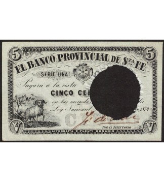 Santa Fe Banco Provincial 5 Centavos Fuertes 1874 Cancelado PS798 SFE-200b UNC