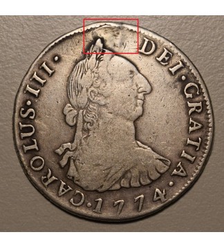 Potosi 4 Reales 1774 JR CJ:64.2 Carlos III Perforada y Tapada