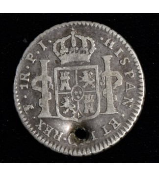 Potosi 1 Real 1808/7 PJ CJ79.21.1 Carlos IIII Perforada